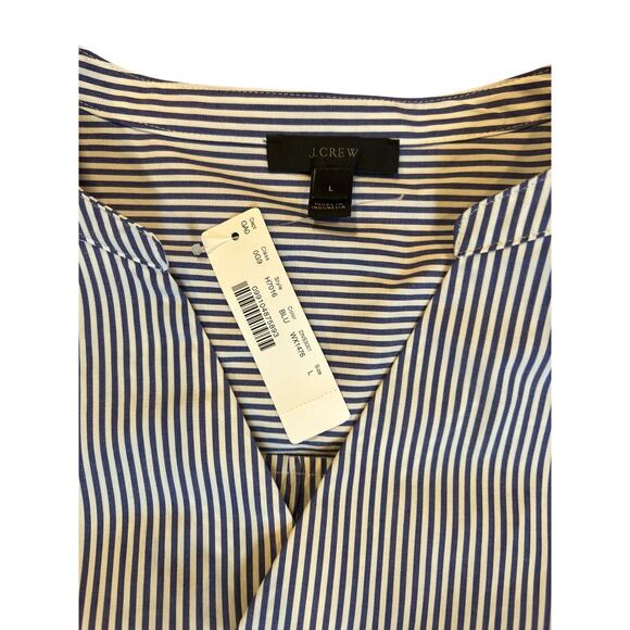 NWT J. Crew Blue White Business Stripe Cotton Wrap Blouse Office Women's Size 12 - Picture 3 of 12